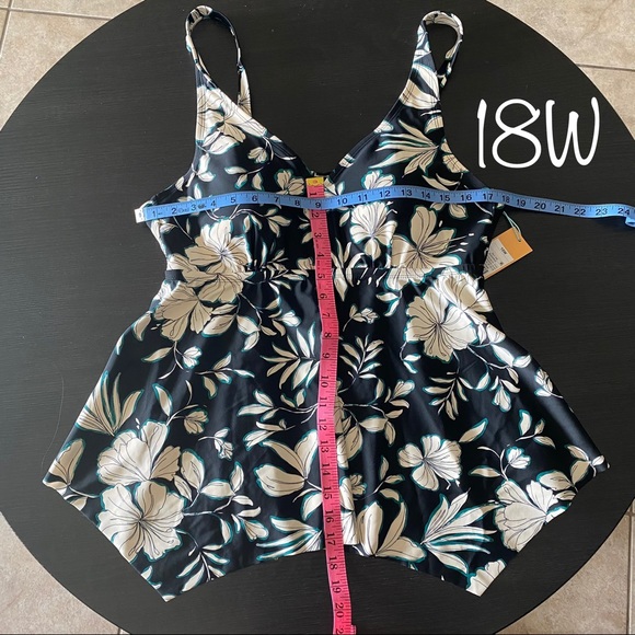 Over the Shoulder Tankini Top Black Floral - Picture 3 of 12